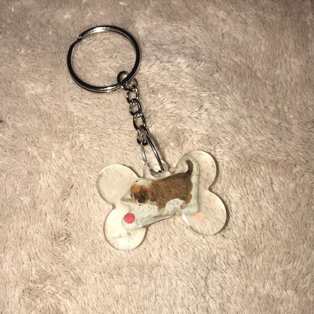 Custom epoxy mini bone 🦴 keychain with puppy sticker and wish